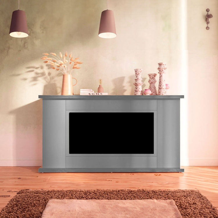 Cheminée Électrique Encastrable Sined Mobile Desio 108 Anthracite Sined Ispica 1500w Mobilier En Bois Raffiné et Élégant Finition Graphite Ral 7022 Cadre et Portes Plan de Travail et Base En Tacande