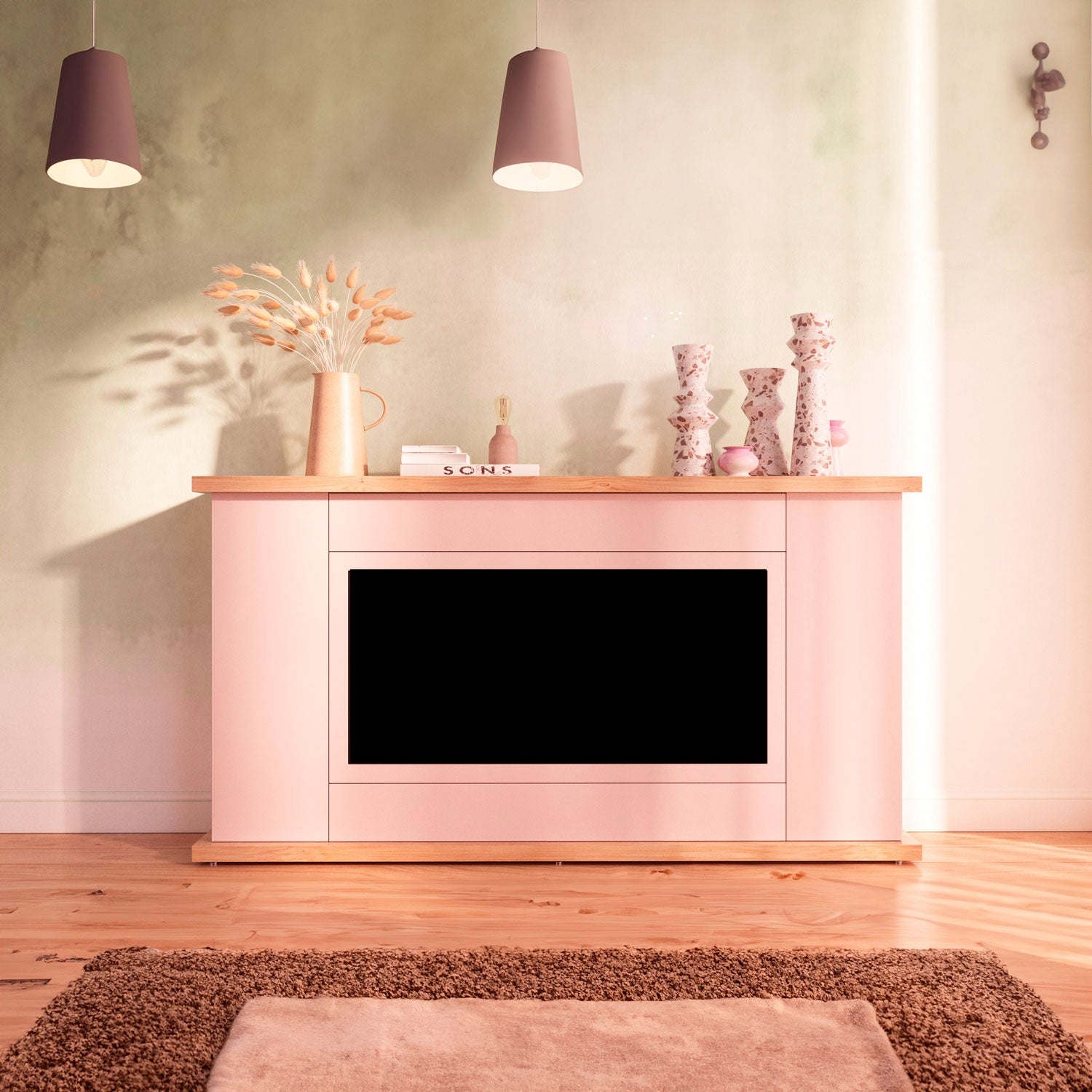 Sined Desio Móvel 108 Cinza Lareira Elétrica Sob Medida Sined Ispica 1500w Móvel Refinado e Elegante Madeira Lacada Cinza Claro e Tampão de Carvalho