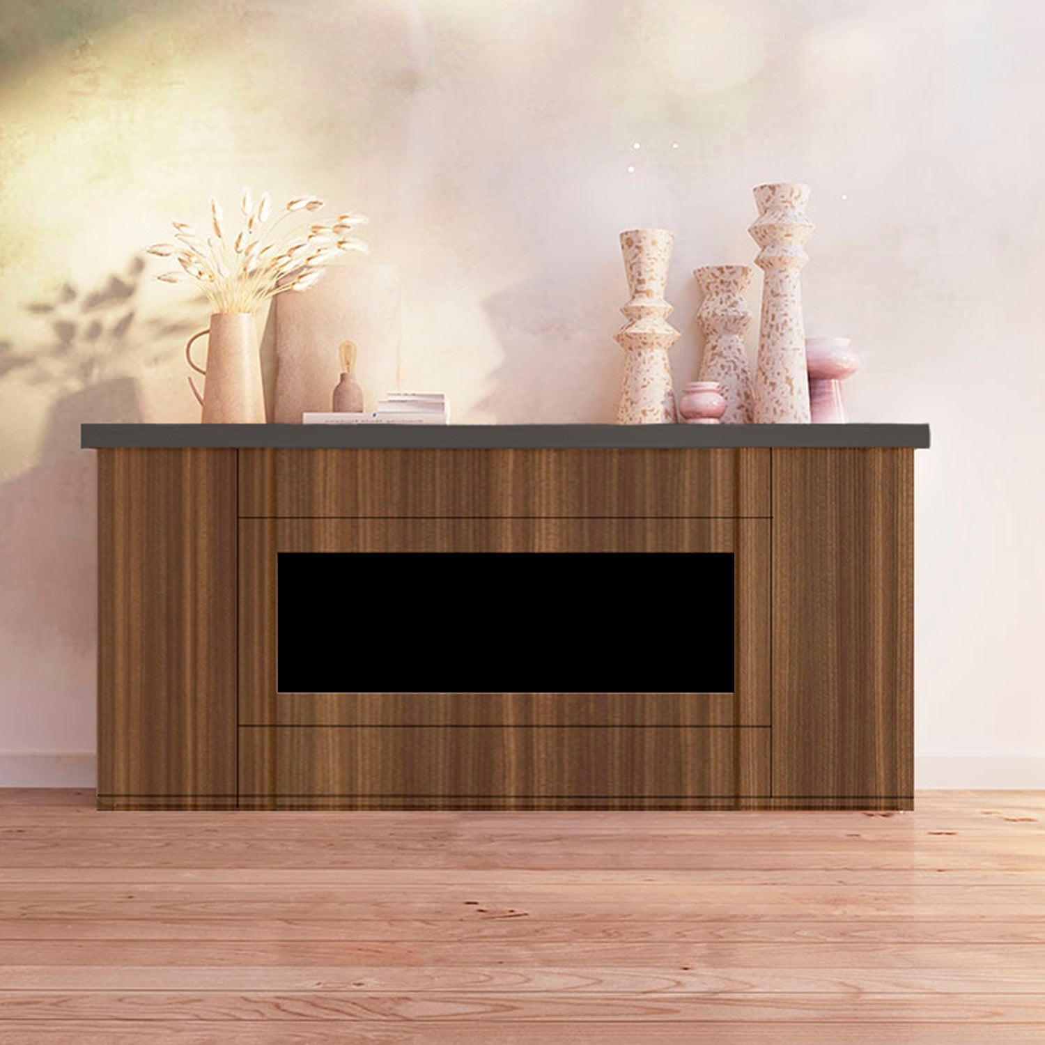 Armoire Cheminée Sined Desio 108 Marron Armoire Cheminée Électrique Sined Ispica 1500w Raffiné et Élégant En Bois Laqué Marron et Couvercle En Graphite Pour Tous Les Intérieurs