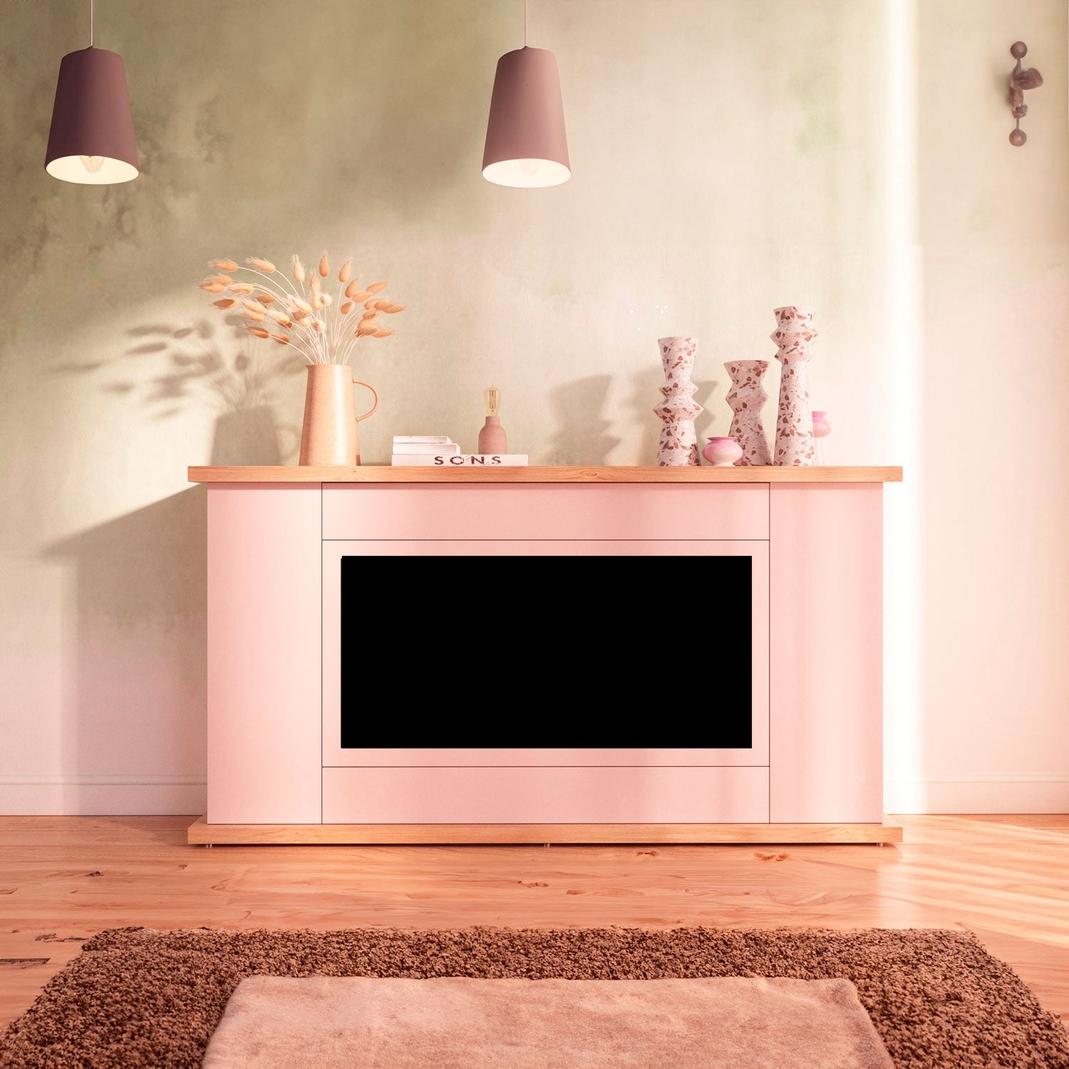 Sined Desio 180 Cinza Armário Cinza Para Lareira Elétrica Sined Amiata Armário De Madeira Refinado e Elegante Sian Cinza Estrutura e Portas Tampão e Base Carvalho Recomendado Para Interiores