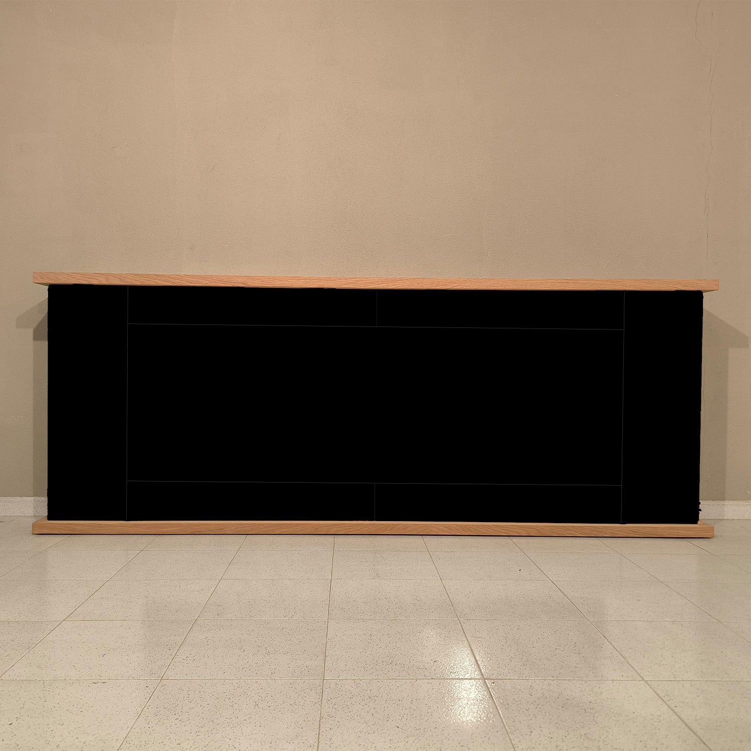 Sined Desio 180 Preto Mesa de Jantar Móvel Lareira Elétrica Sined Amiata Móvel Refinado e Elegante Corpo e Portas de Madeira Preta Tampo e Base de Carvalho Recomendado