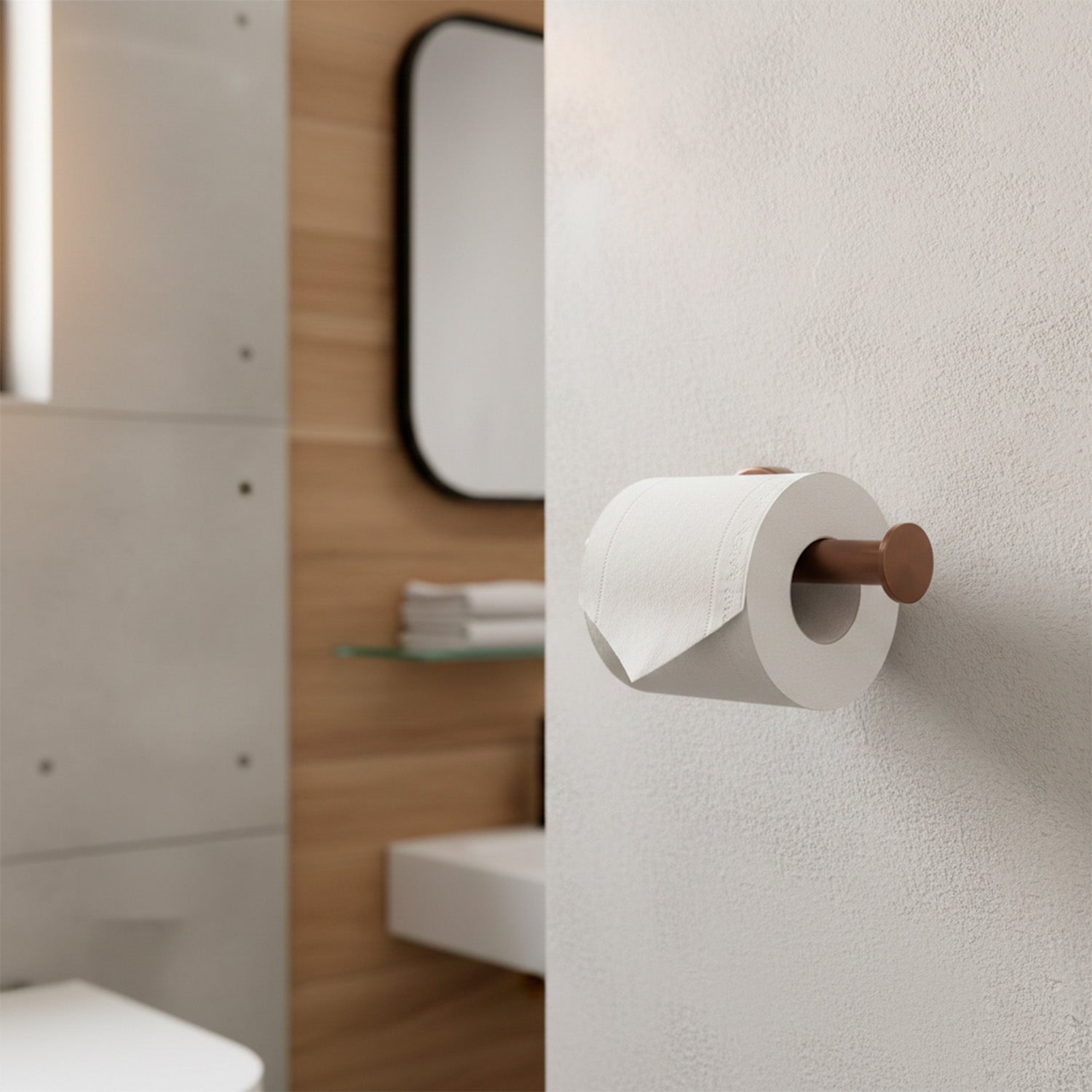 SINED Porta Rollo Papel Higienico Oro Rosa PVD Acero Inox 316L Diseno Elegante y Funcional Instalación en Muros Ideal para Banos Modernos Resistente a la Corrosión - Modelo LEVANTE