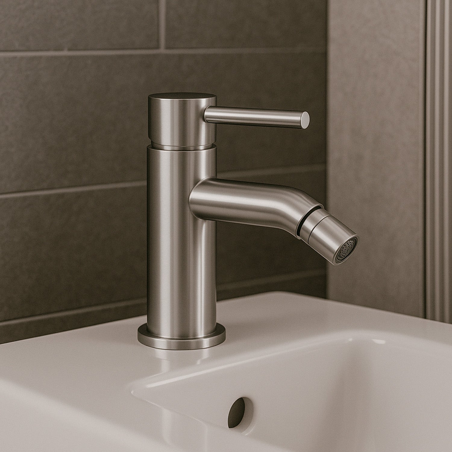 SINED Mixer Faucet Bidet in brushed 316L stainless steel model LEVANTE designed for greater durability and corrosion resistance ideal for indoor and outdoor use