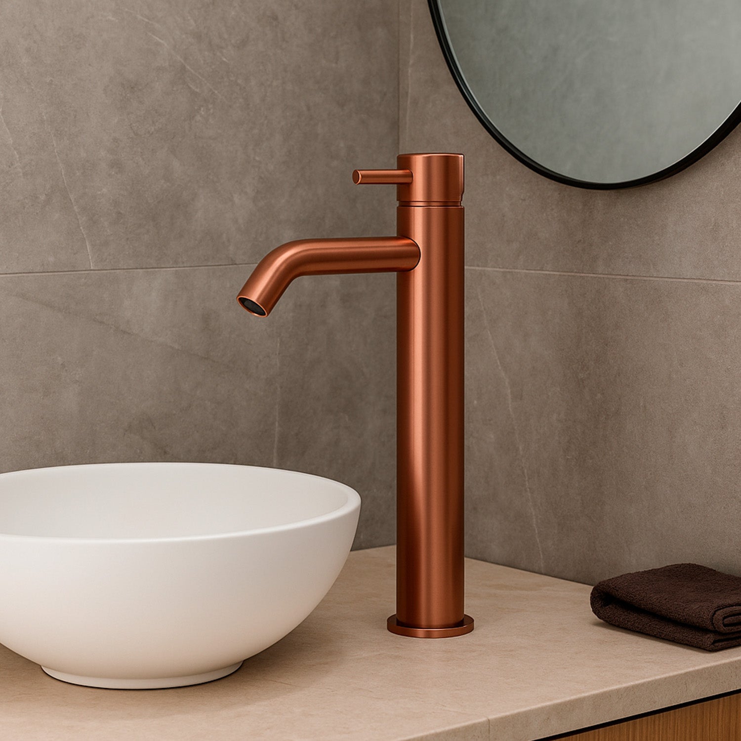 SINED Wastafelmengkraan van 316L roestvrij staal met PVD-afwerking in Roségoud, 25 cm, corrosiebestendig, ideaal voor stijlvolle en functionele badkamers - model LEVANTE