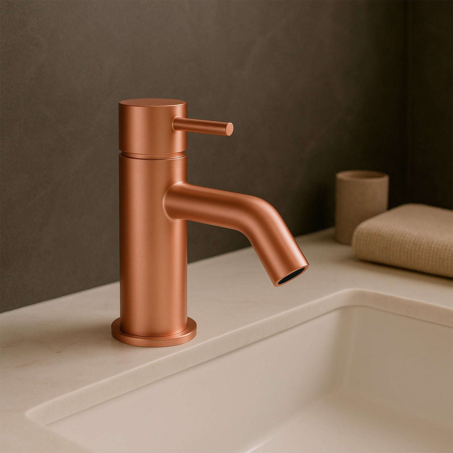 SINED Grifería lavabo acero inoxidable 316L color oro rosa 17 cm con mezclador resistente a la corrosión para uso interior y exterior modelo LEVANTE BASSO RUBINETTO-LAVABO-LEVANTE-BASSO-ORO-ROSA