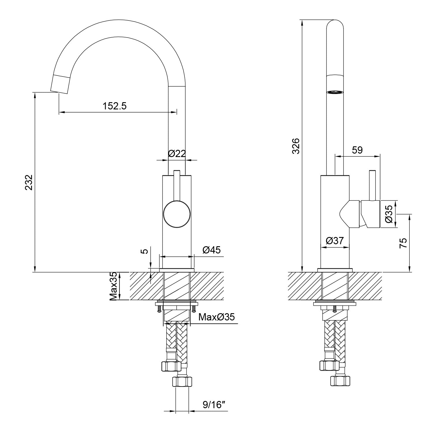 SINED Torneira de cozinha em aço inoxidável 316L cor preta resistente à corrosão design moderno e funcional Levante Bajo RUBINETTO-LAVELLO-LEVANTE-BASSO-NERO