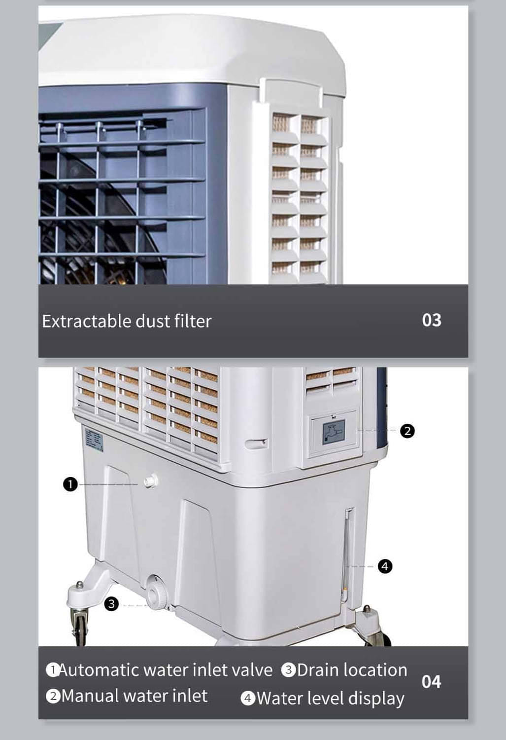 Sined Mobile 801 Industrial Mobile Evaporative Cooler On Wheels 57 Liters With 3 Speeds