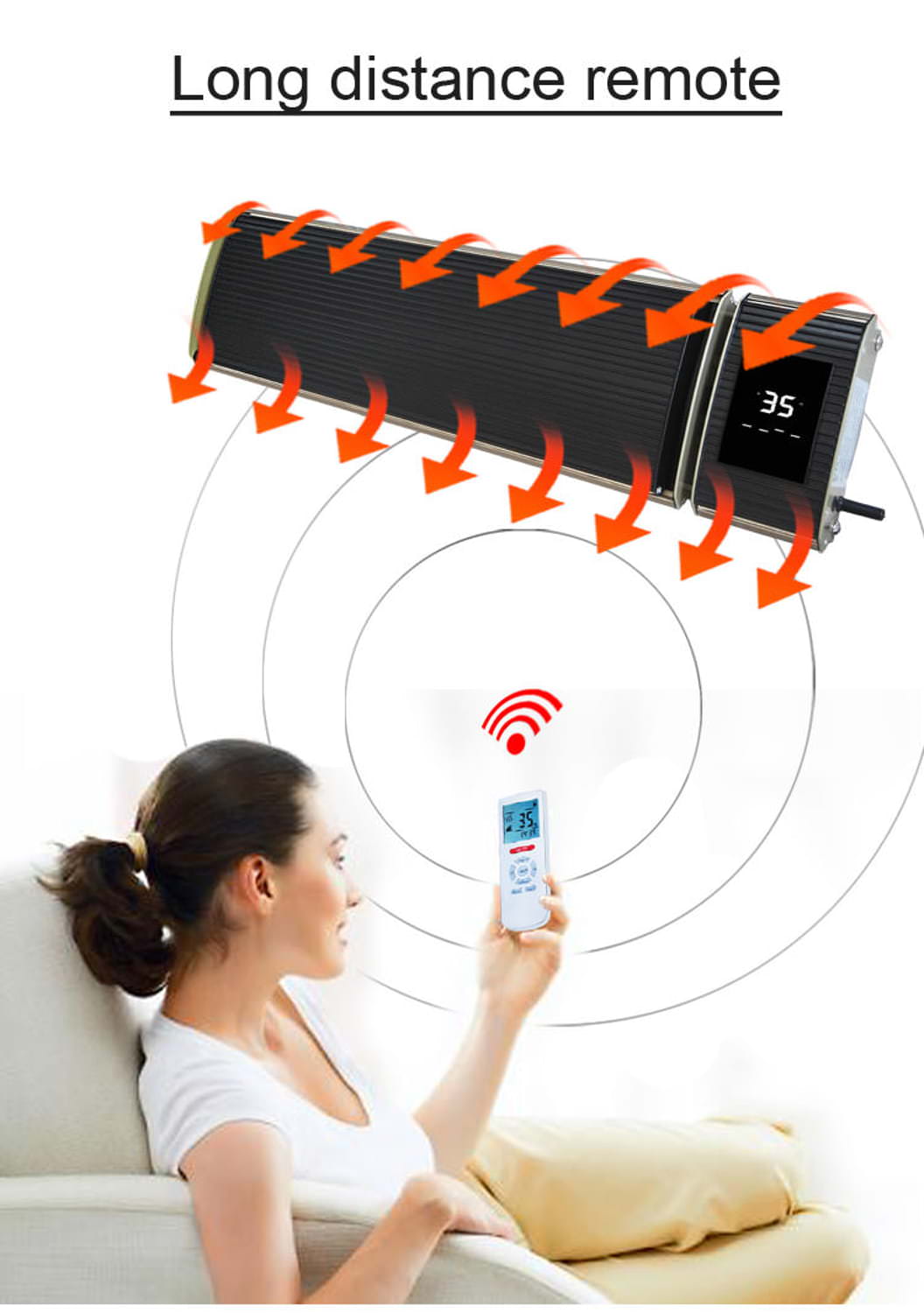 Riscaldatore a infrarossi controllato da smartphone Sined con Wifi 2400w Nero