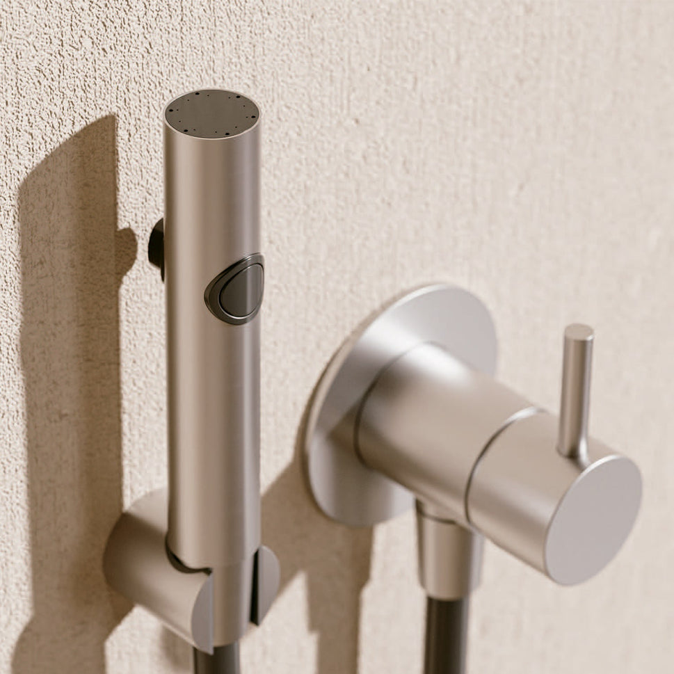 SINED Ensemble de douche flexible mural pour WC et bidet en acier inoxydable 316L finition acier inoxydable argenté complet avec sortie murale, flexible et douchette de bidet pour usage intérieur et extérieur SET-DOCCINO-FLESSIBIL