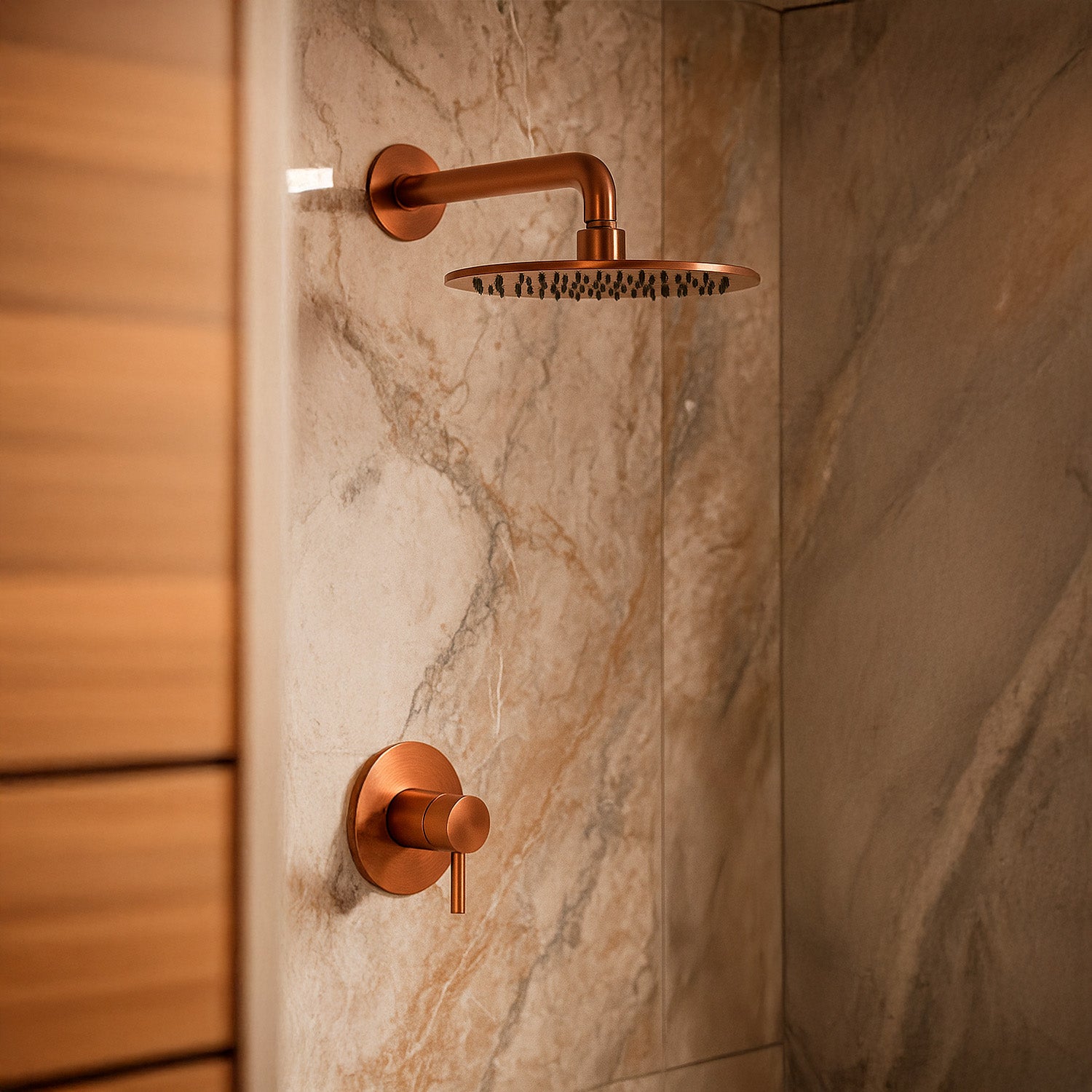 SINED round shower head in 316L stainless steel Rose Gold color for indoor and outdoor SOFFIONE-LEVANTE-30-ORO-ROSA