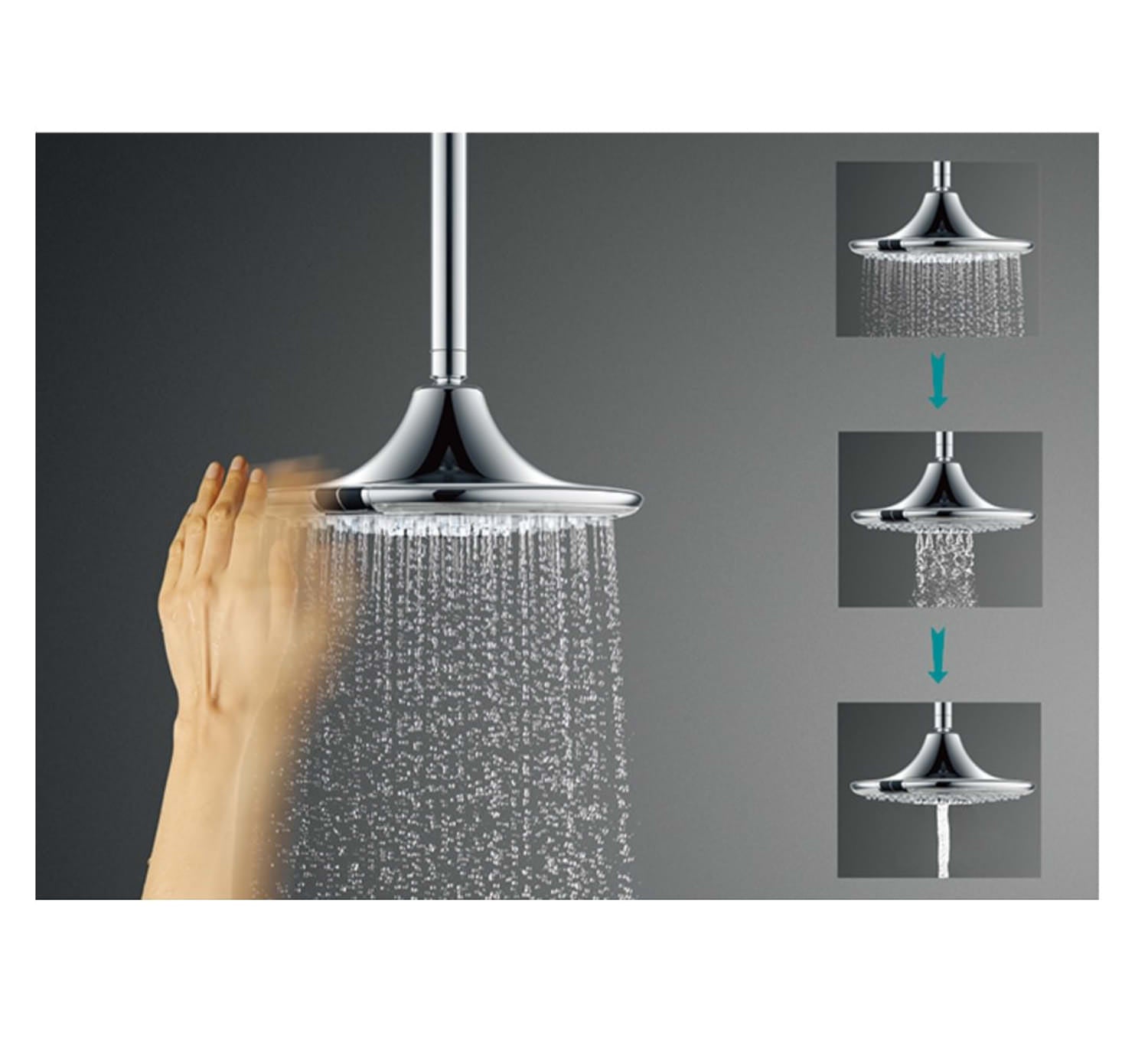 Doccia a pioggia rotonda Sined Led 3 da 24 cm con led e 3 funzioni getto Grigio