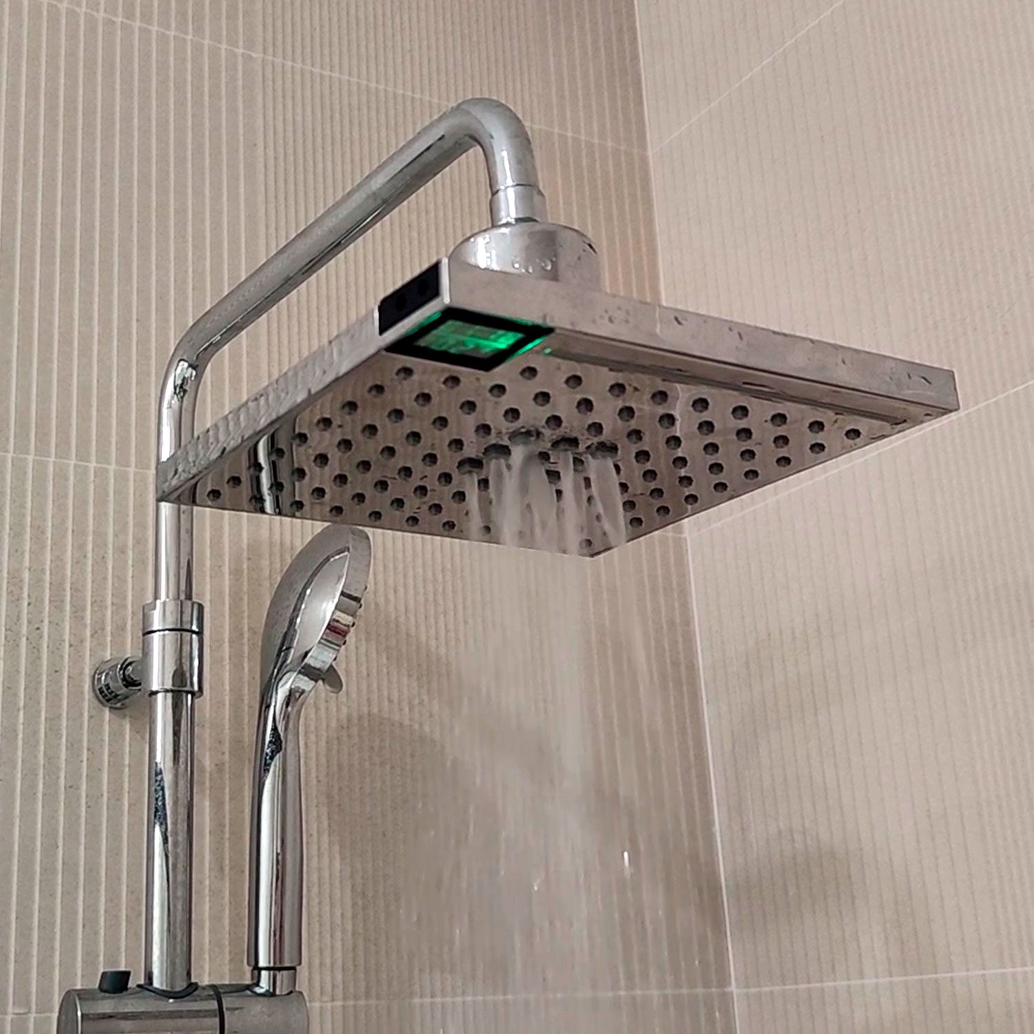 Doccia a parete quadrata Sined Led 5 con luce LED a 3 getti e sensore a infrarossi Grigio