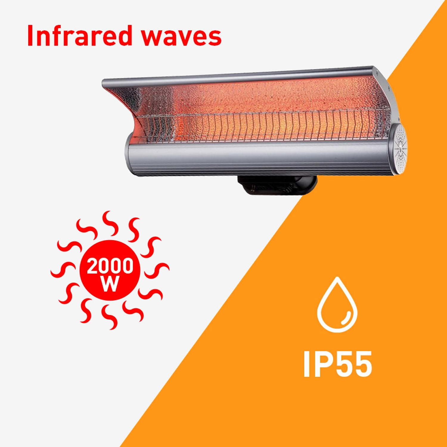 Sined Stofa Infrarossi Parete 2000 Chauffage Paupière Réfléchissant Mural avec Télécommande Puissance 2000w Gris