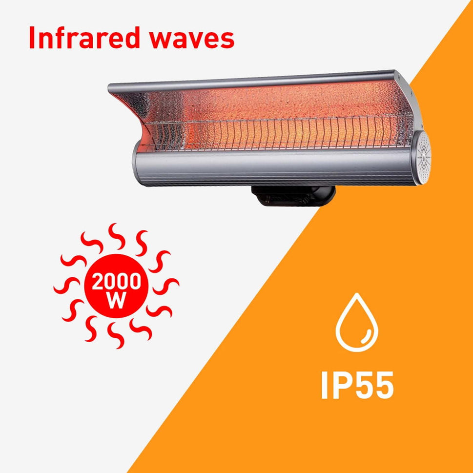 Sined Stofa Infrarossi Parete 2000 Chauffage Paupière Réfléchissant Mural avec Télécommande Puissance 2000w Gris