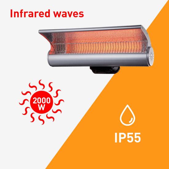 Sined Stofa Infrarossi Parete 2000 Chauffage Paupière Réfléchissant Mural avec Télécommande Puissance 2000w Gris