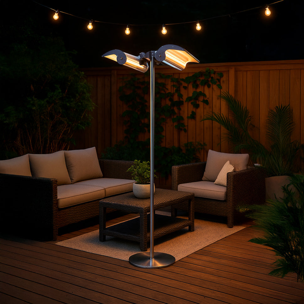 Sined Infrared Terra 4000 Chauffage au Sol Double Réflecteur avec Télécommande Gris Équipé d'une Courbe Réflectante Ajustable et Télécommande Concentrateur de Chaleur IP65