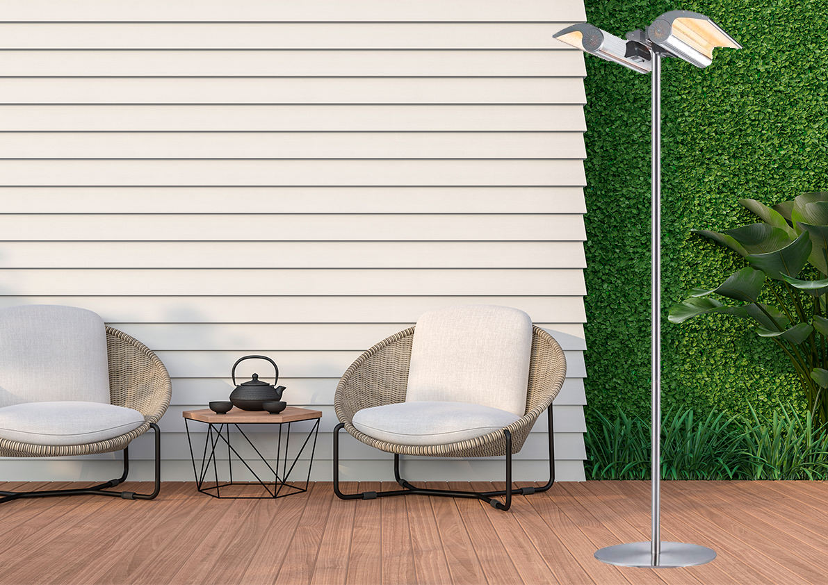 Sined Infrared Terra 4000 Chauffage au Sol Double Réflecteur avec Télécommande Gris Équipé d'une Courbe Réflectante Ajustable et Télécommande Concentrateur de Chaleur IP65