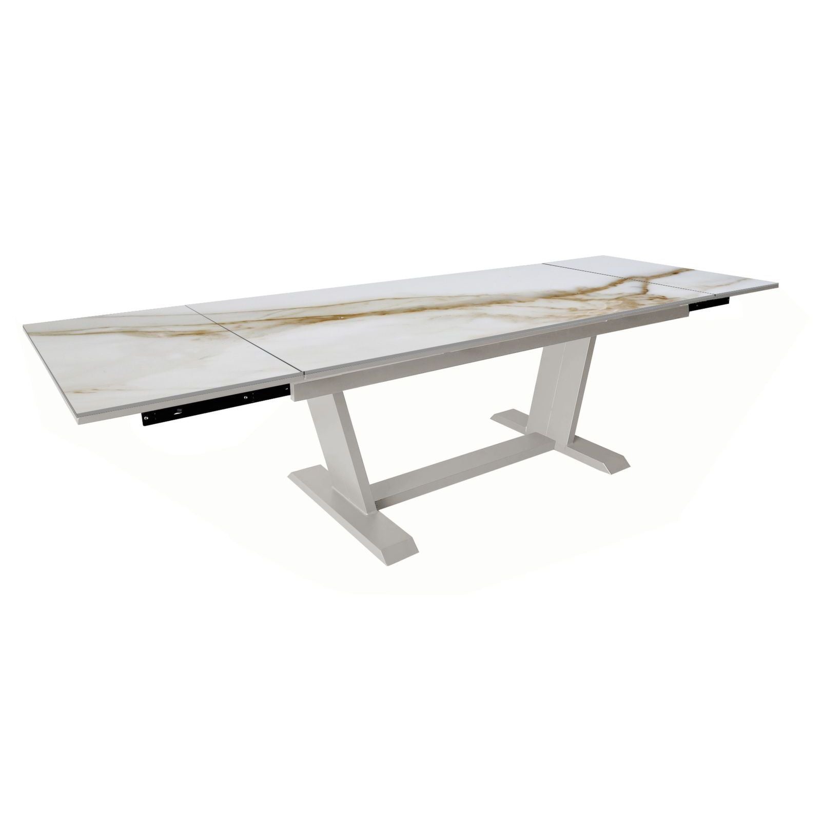 SINED Tavolo Allungabile 180-280 cm en color crema travertino con superficie de cerámica Kedra efecto piedra y estructura de aluminio ideal para jardines y terrazas modernas