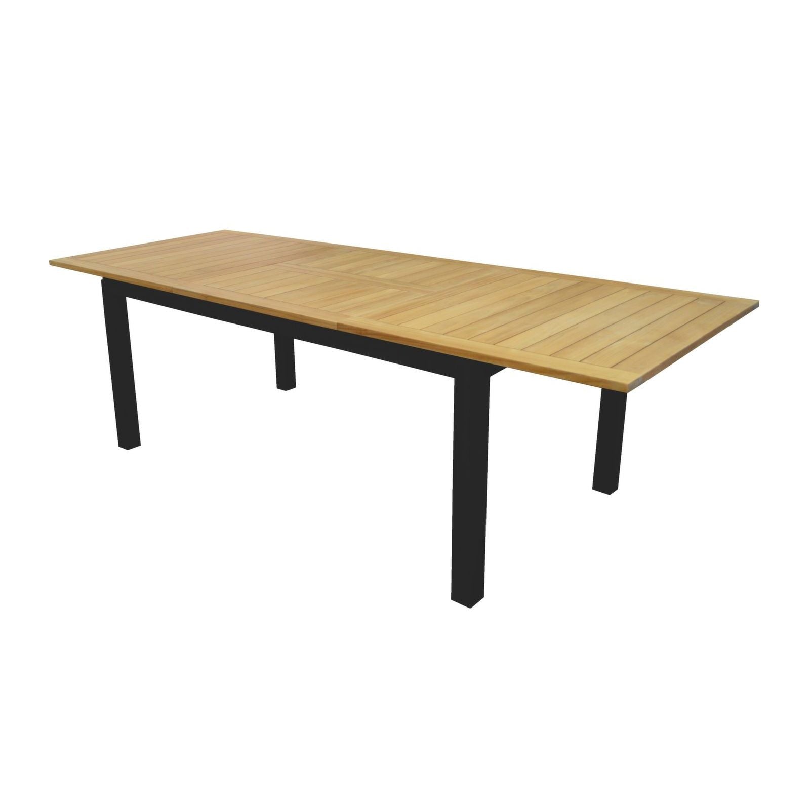 SINED SUPERGA Rectangular Garden Table in FSC® Teak with Anthracite-Painted Aluminum Frame, Extending from 180 to 260 cm for Up to 10 People