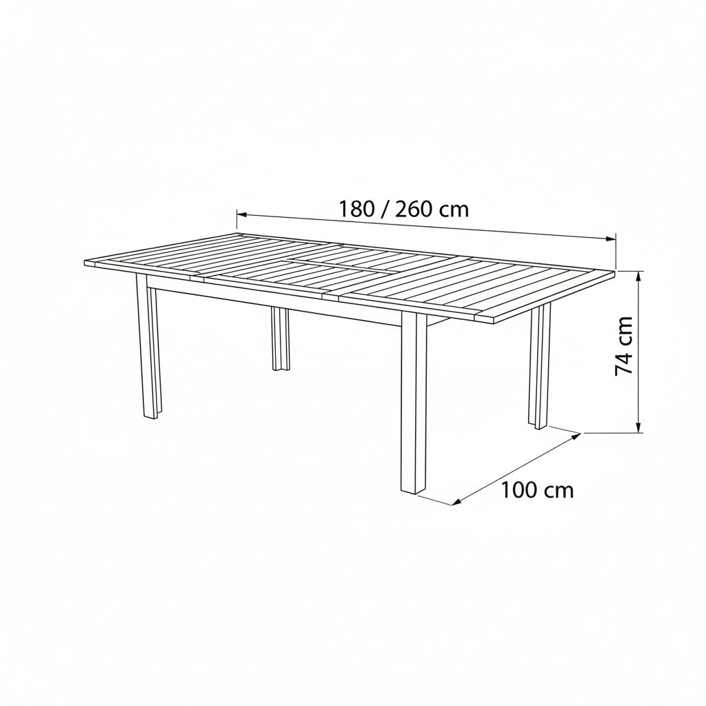 SINED SUPERGA Rectangular Garden Table in FSC® Teak with Anthracite-Painted Aluminum Frame, Extending from 180 to 260 cm for Up to 10 People