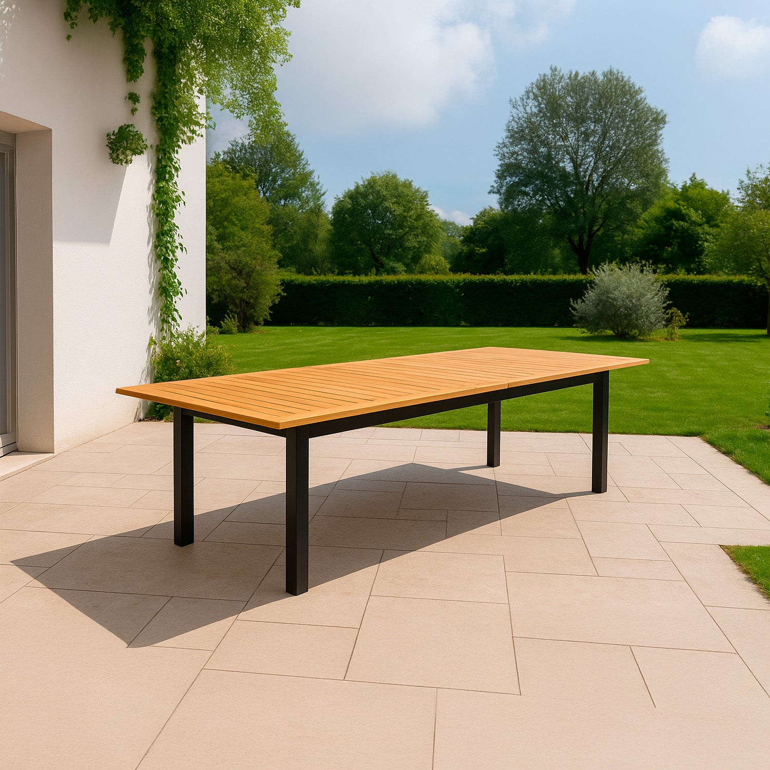 SINED SUPERGA Rectangular Garden Table in FSC® Teak with Anthracite-Painted Aluminum Frame, Extending from 180 to 260 cm for Up to 10 People