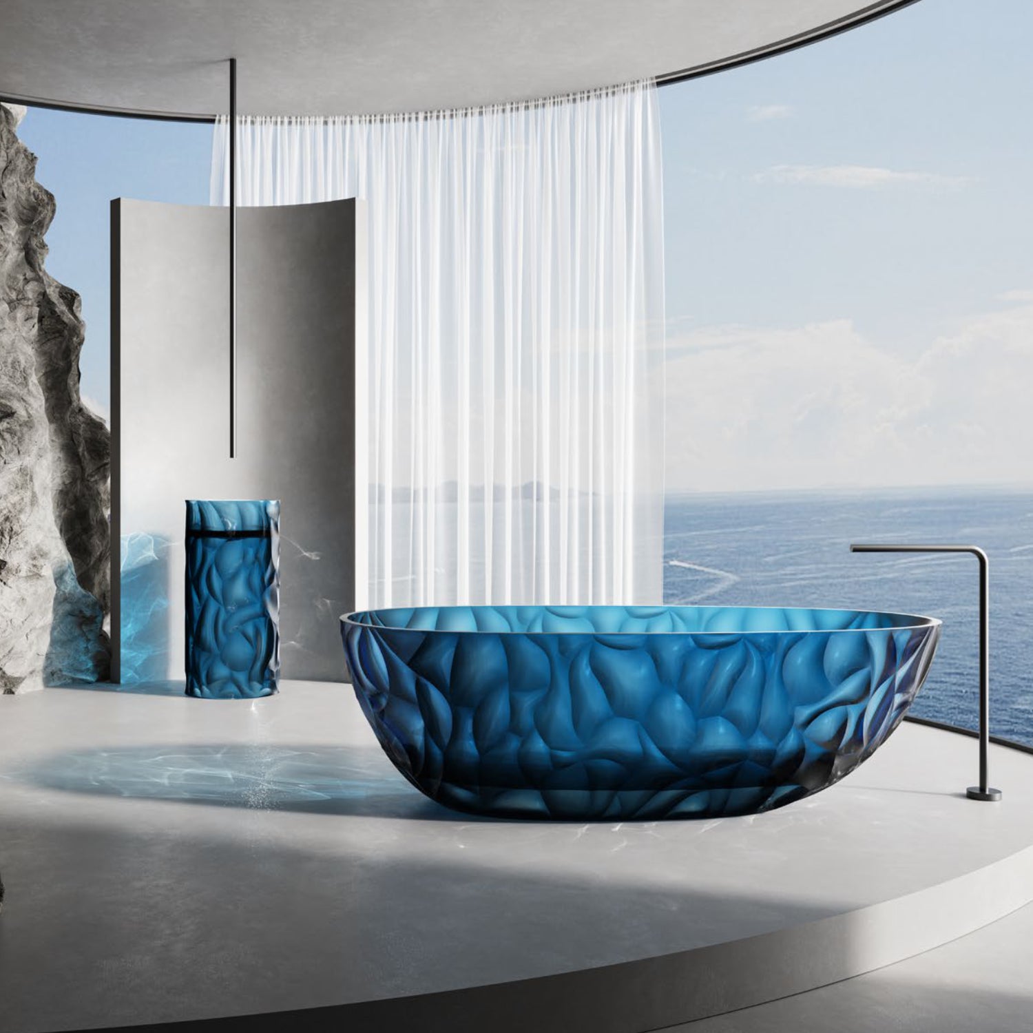 SINED Banera de resina azul transparente SINED VASCA-TRASPARENTE-ZEFIRO-BLU-170 elegancia y alta calidad para un cuarto de bano moderno y funcional