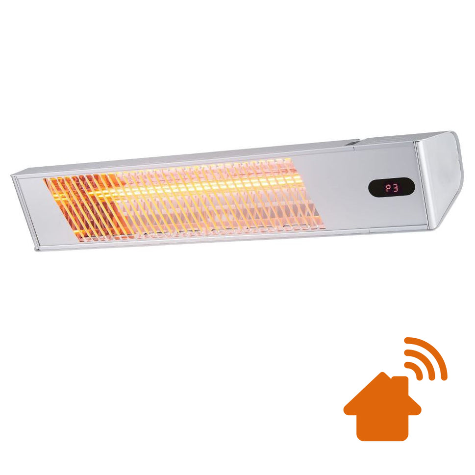 Sined Warm Ira Inox 2000 Wifi Aquecedor Infravermelho Exterior 2000w Regulável Cinza Aquecedor de Onda Curta Ira e Controlo Remoto Design Elegante Rede Protetora e Ecrã Led