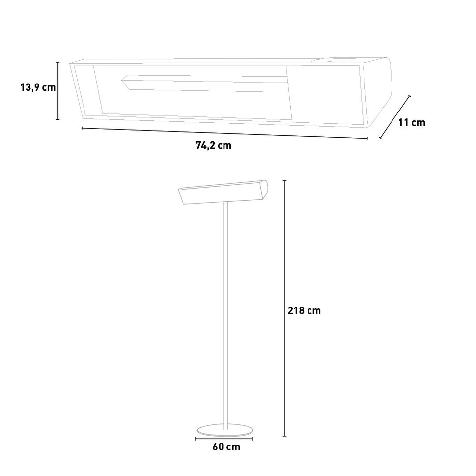 Sined Radiador Exterior Infravermelho Wifi Com Pedestal Onda Curta 2000w Preto 3 Níveis De Potência 100 66 e 33 Ângulo De Ajuste 0graus 15graus e 30 Proteção Ip65