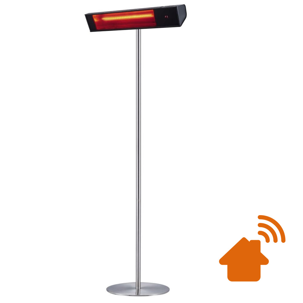 Sined Radiador Exterior Infravermelho Wifi Com Pedestal Onda Curta 2000w Preto 3 Níveis De Potência 100 66 e 33 Ângulo De Ajuste 0graus 15graus e 30 Proteção Ip65