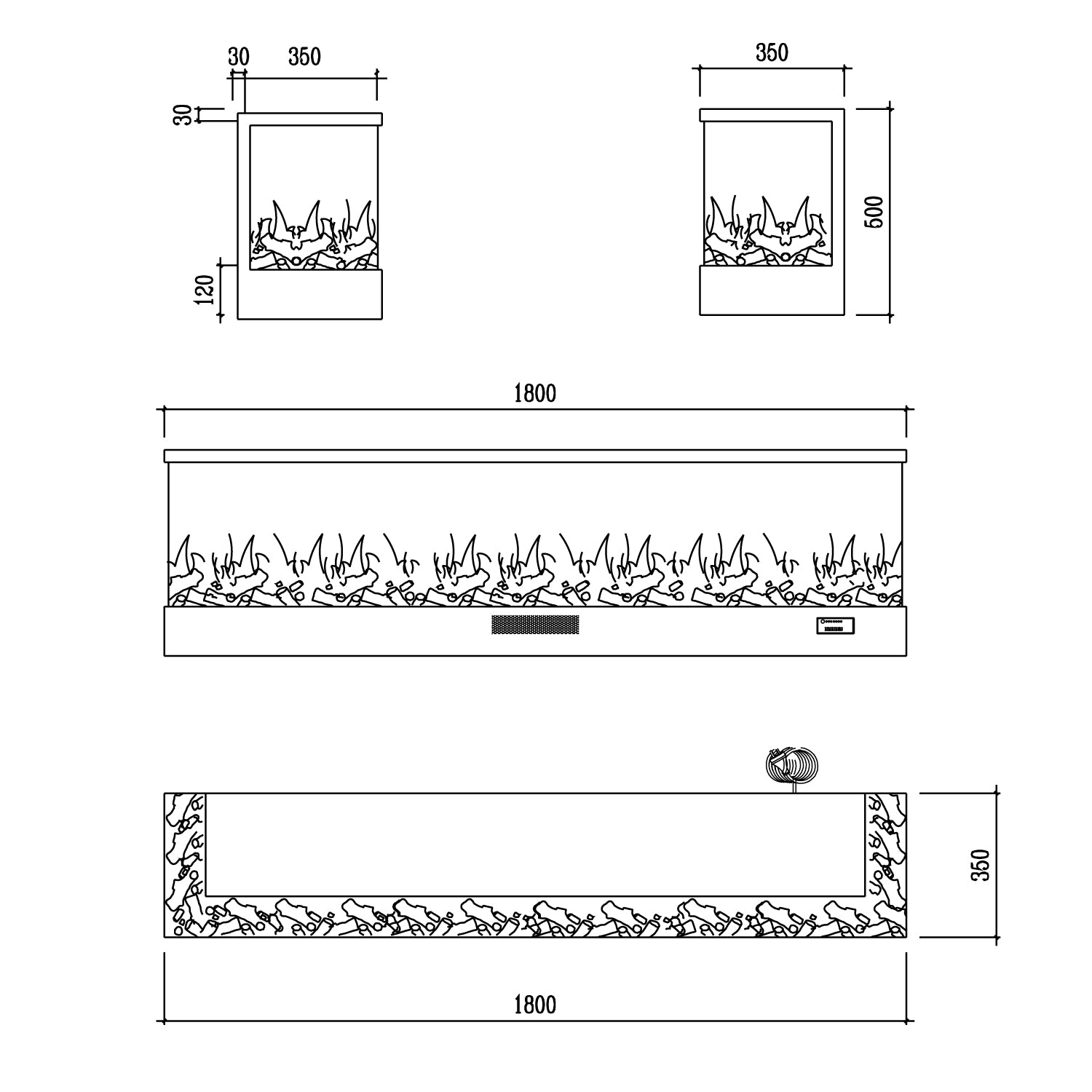 Sined Chimenea Adige Built-in and Freestanding Electric Fireplace 180 Cm With 1500 w Power Black Indoor Fireplace Flame Effect 6 Intensities Remote Control Laminated Panel Structure Cold