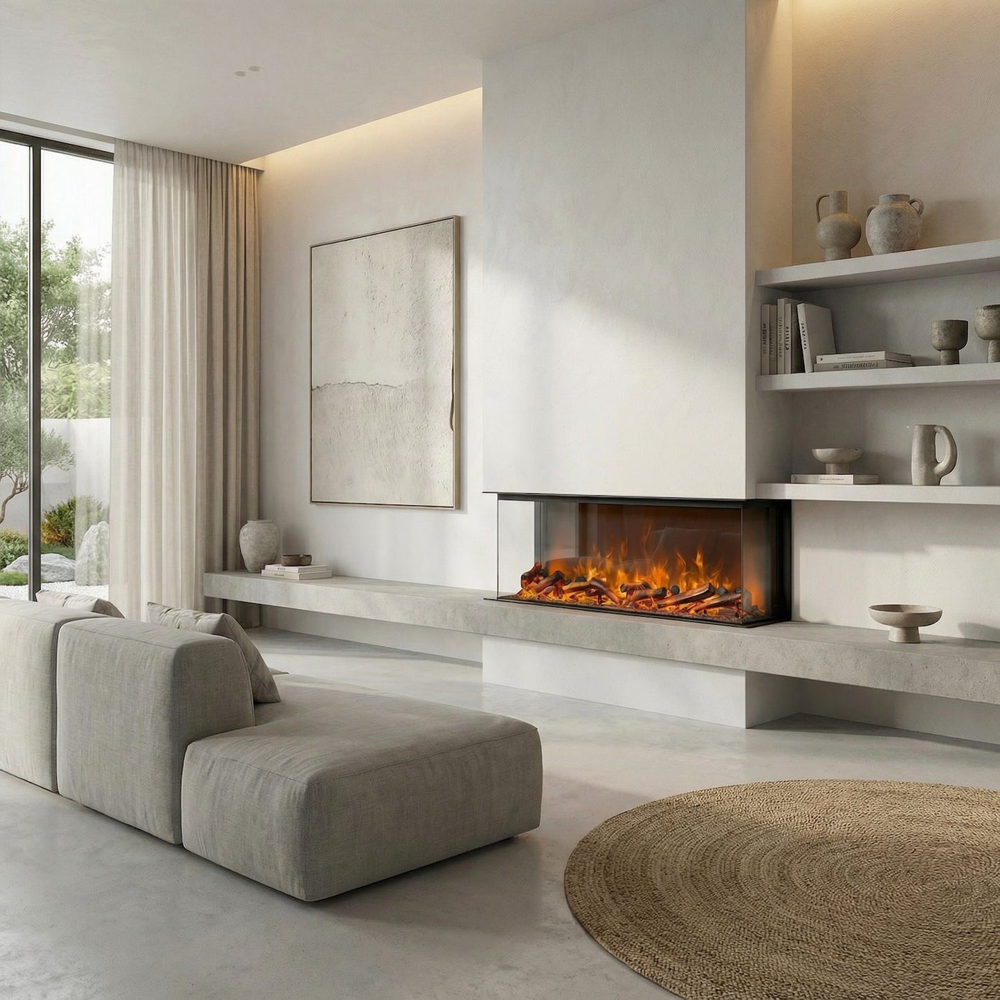 Caminetto Adige 180: chimenea eléctrica panorámica de tres c