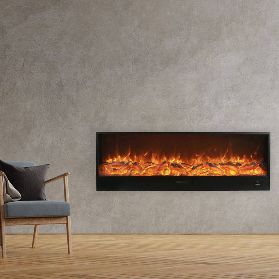 Sined Amiata Fireplace Built-in and Independent Electric Fireplace 180 Cm With 1500 w Power Indoor Black Fireplace Flame Effect 6 Intensities Remote Control Cold Laminated Panel Structure