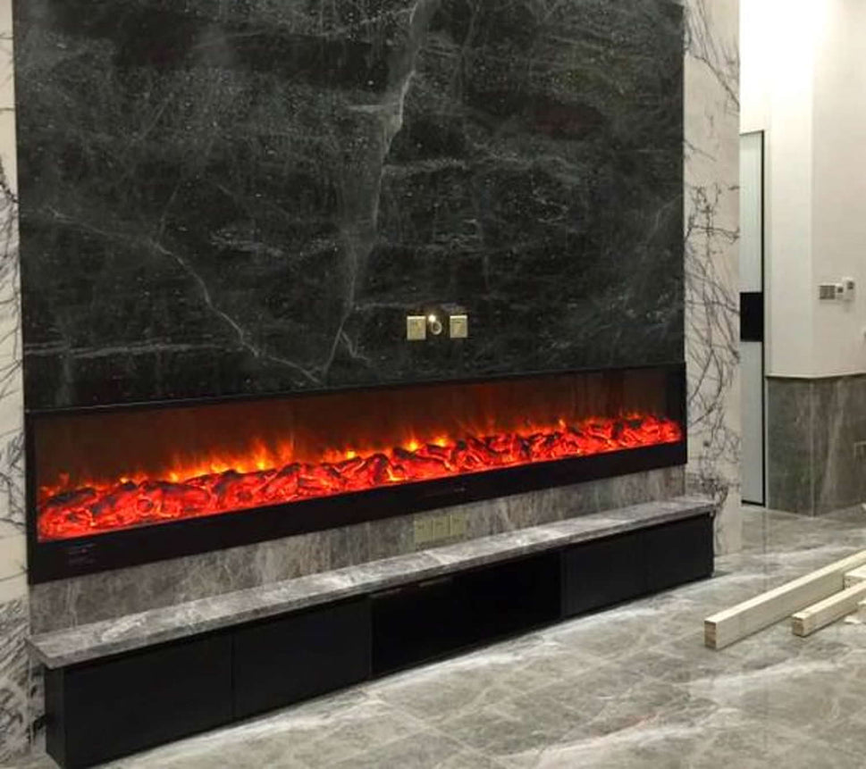 Sined Fireplace Etna Built-in Electric Fireplace 3 Meters with 1500w Power Black Large Indoor Electric Fireplace Real Flame Effect Manual Controls and Remote Control