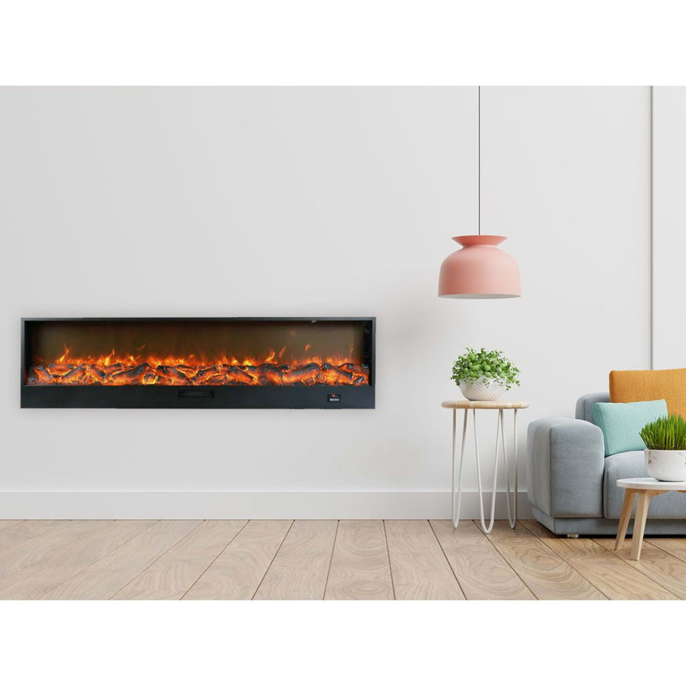 Sined Fireplace Etna Built-in Electric Fireplace 3 Meters with 1500w Power Black Large Indoor Electric Fireplace Real Flame Effect Manual Controls and Remote Control