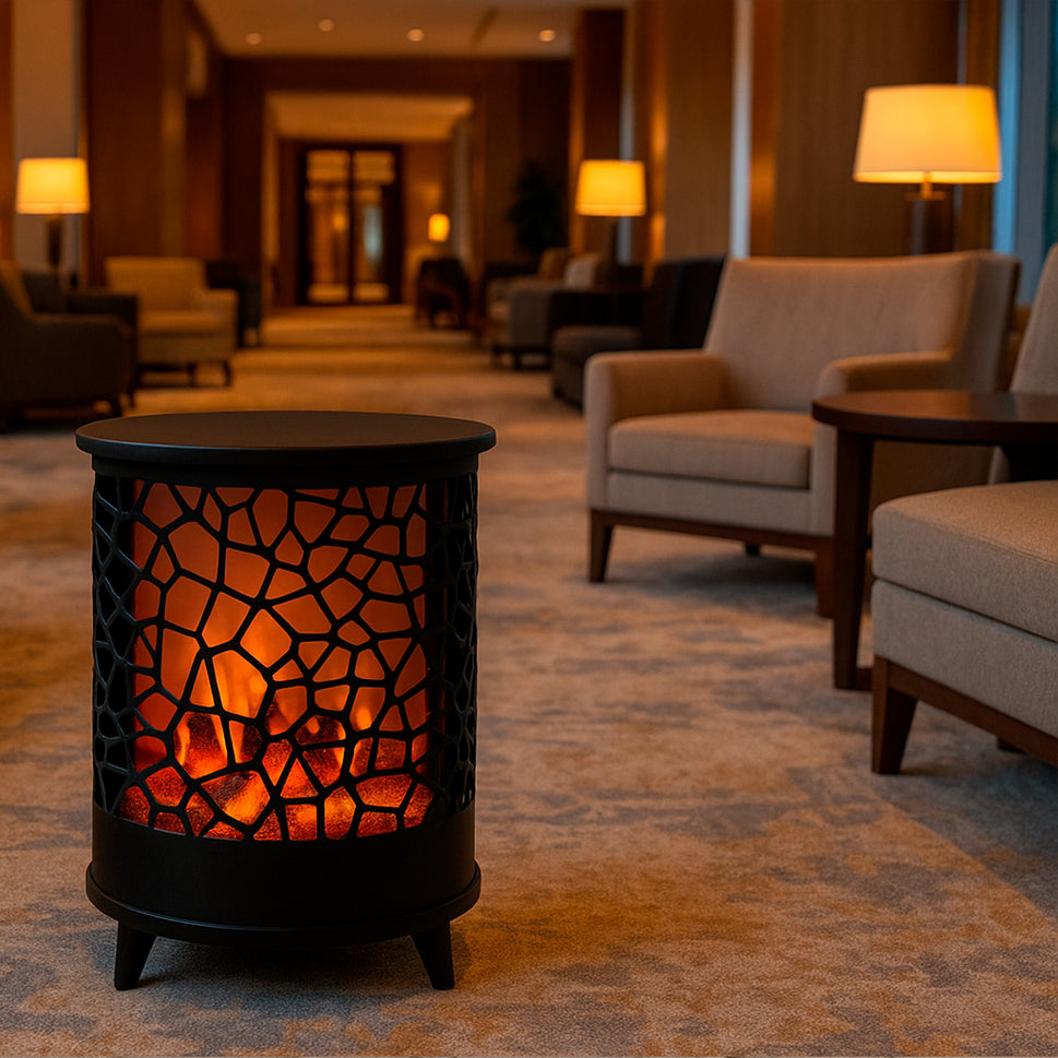 SINED cheminée autoportante noire en acier avec effet flamme holographique et stéréoscopique 2 niveaux de puissance 750-1500 W hauteur 72 cm flamme indépendante modèle GARDENA