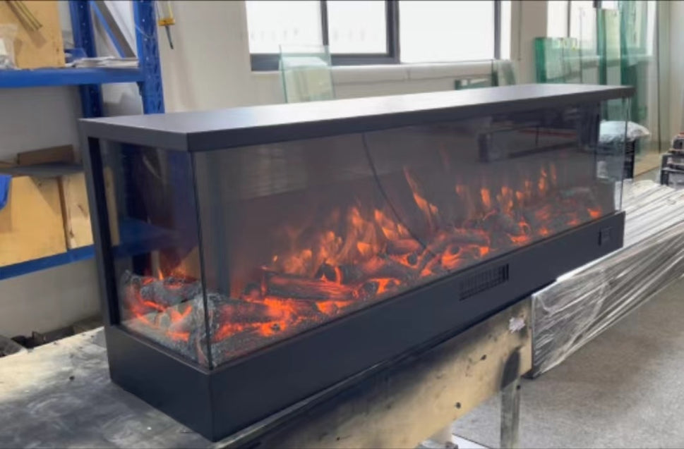 Cheminée électrique à trois faces avec flamme super réaliste 108cm 750-1500W contrôlable par panneau frontal ou télécommande minuterie et programmation hebdomadaire couleur noire SINED CHEMINÉE MERANO 108