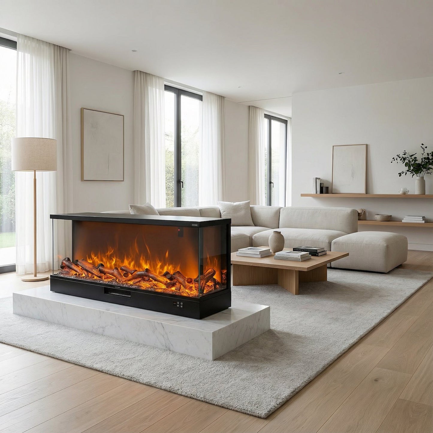 Caminetto Merano 108: chimenea eléctrica de tres caras con m