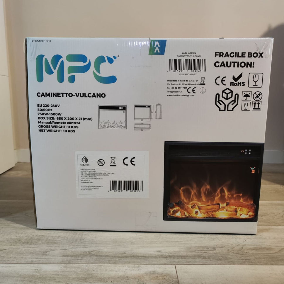 Mpc Vulcano Electric Fireplace LED Burner for Fireplace 1500w Flame Effect Only Black New Electric LED Burner 1500w Compatible with Existing Frames or Fireplaces Remote Control Included