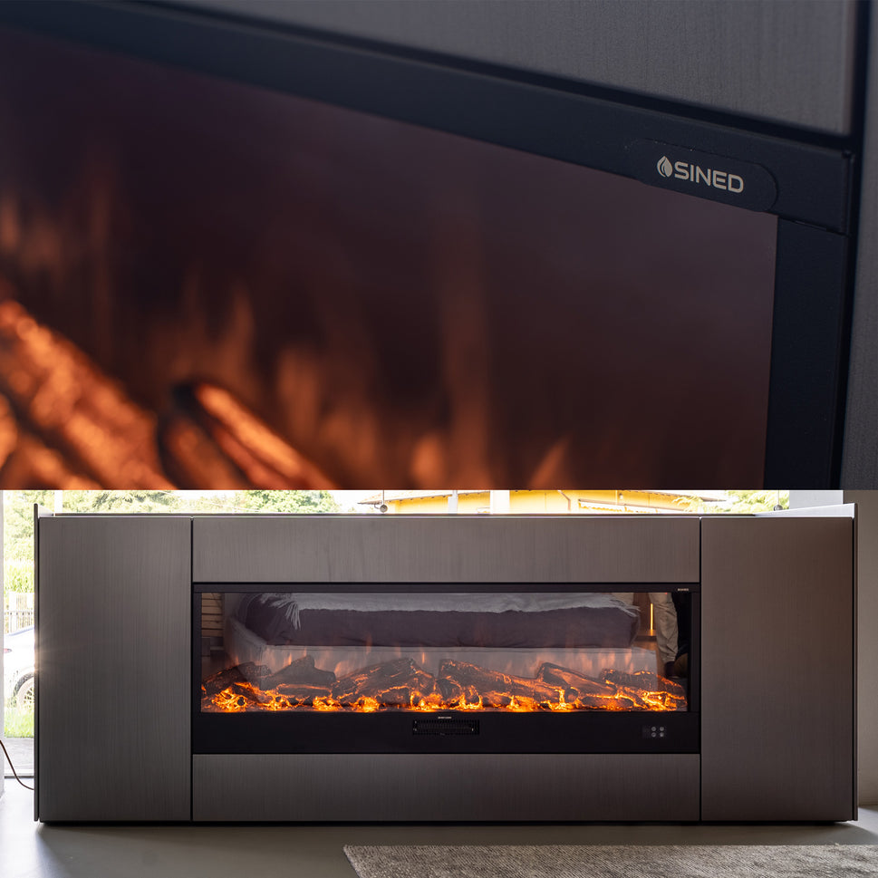 Sined Vulture Long Built-in Electric Fireplace 150 Cm 1500w Black Flame Effect 6 Levels Manual Controls and Remote Control Included Made with Cold Laminated Panels