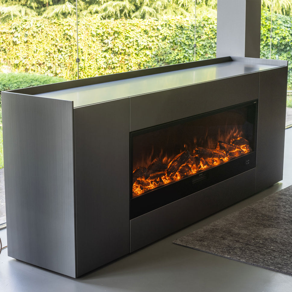 Sined Vulture Long Built-in Electric Fireplace 150 Cm 1500w Black Flame Effect 6 Levels Manual Controls and Remote Control Included Made with Cold Laminated Panels