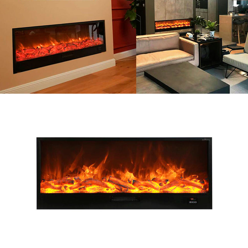 Sined Vulture Long Built-in Electric Fireplace 150 Cm 1500w Black Flame Effect 6 Levels Manual Controls and Remote Control Included Made with Cold Laminated Panels