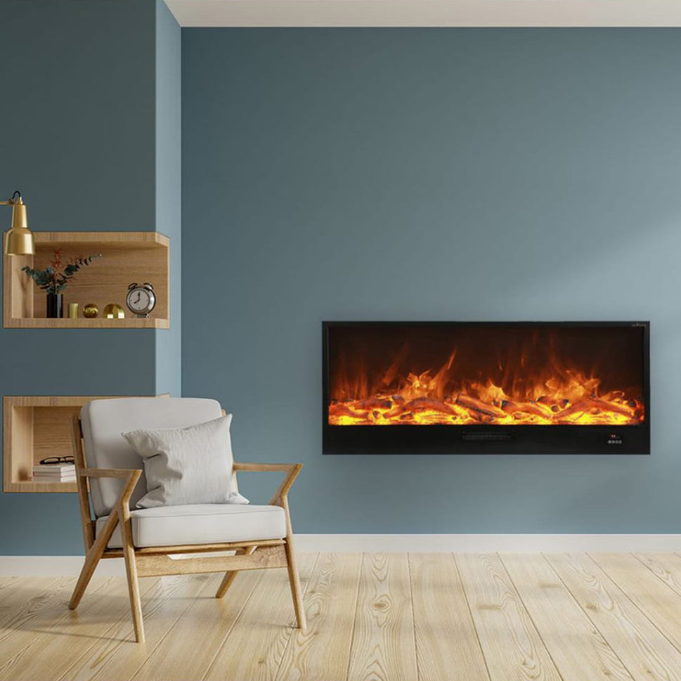 Sined Vulture Long Built-in Electric Fireplace 150 Cm 1500w Black Flame Effect 6 Levels Manual Controls and Remote Control Included Made with Cold Laminated Panels