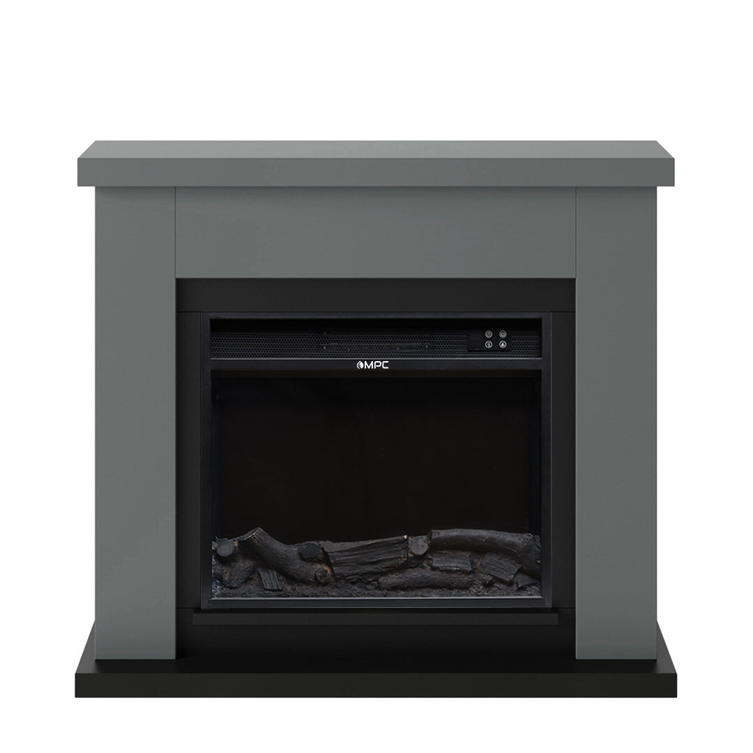 Chimenea eléctrica gris con mando a distancia y diseño moder