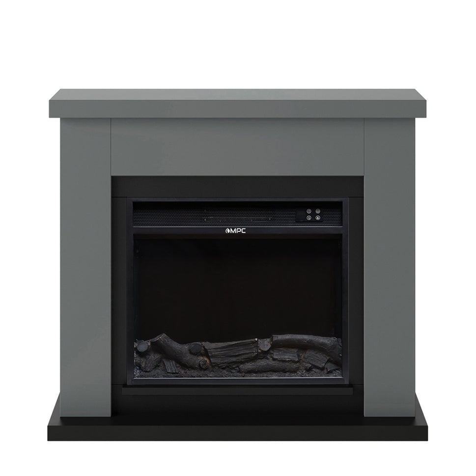 Mpc Camino Asciano Cheminée au Sol avec Cadre et Brûleur Électrique 1500w Gris Effet Flamme LED Réaliste Design aux Lignes Épurées en Bois MDF de Qualité Facile à Installer Télécommande