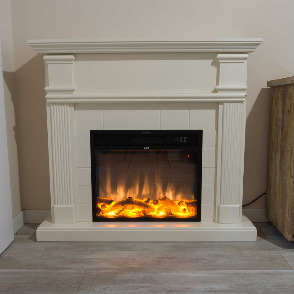 Mpc Caldera Elektrische Haard Compleet Met Inbouw Elektrisch 1500 w Super Realistisch Vlam Effect En Romig Witte MDF Houten Frame Inclusief Afstandsbediening