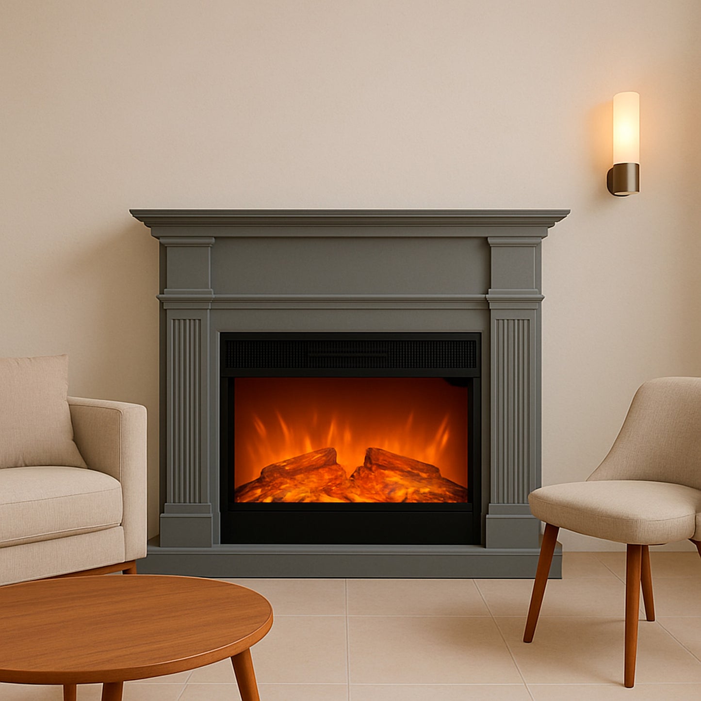 chimenea eléctrica gris sined caldera: elegancia y confort