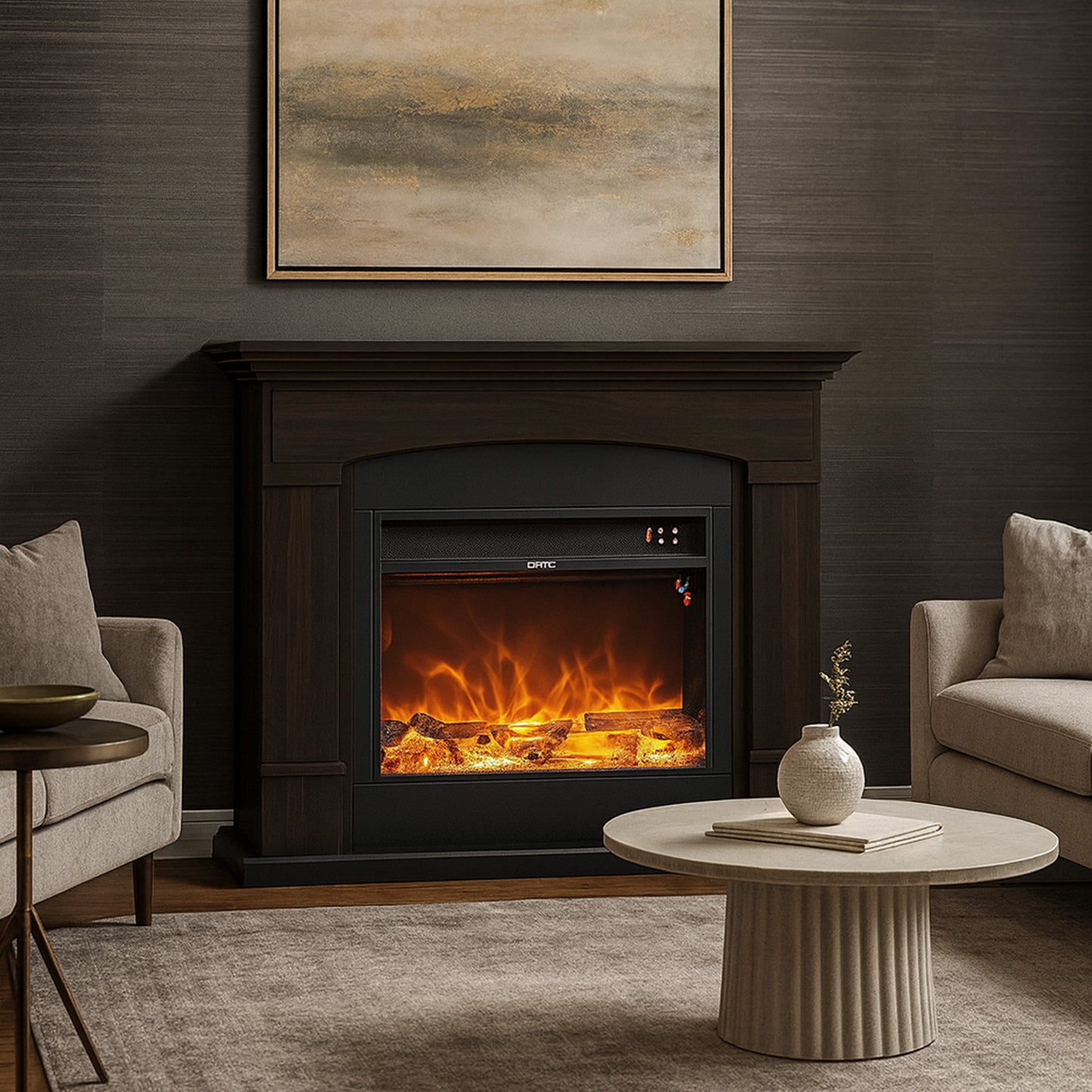 Chimenea eléctrica de pie wengué con mando a distancia