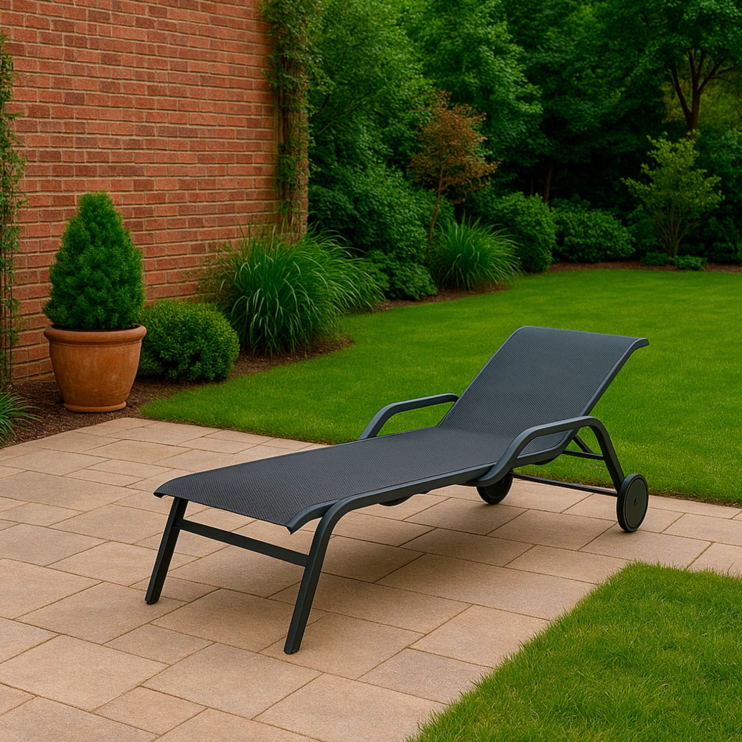 SINED Aluminum chaise lounge in anthracite color with wheels for easy mobility and high-quality fabric model CHAISE-LOUNGE-ARTURO-ANTRACITE