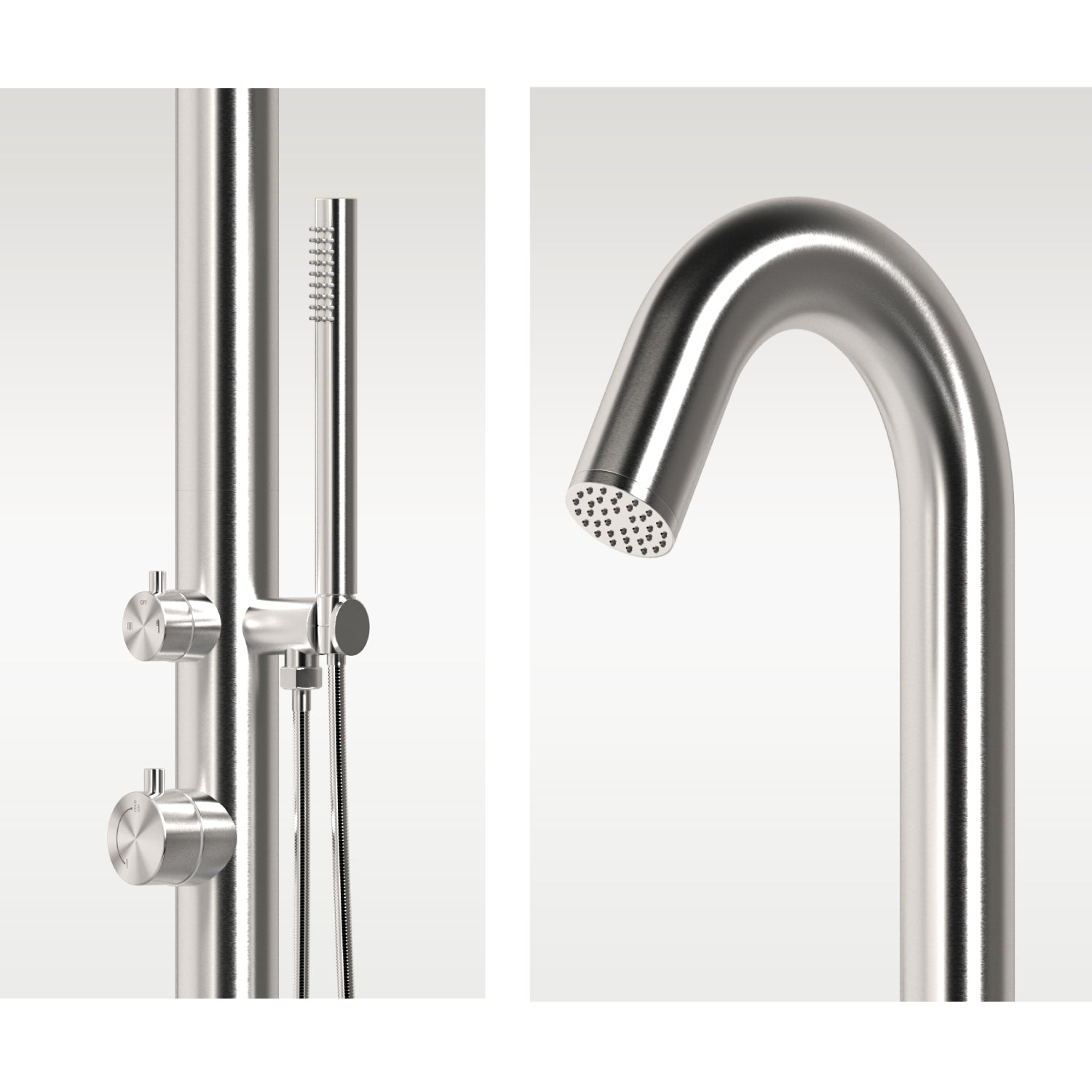 SINED Douche extérieure en acier inoxydable AISI 316L avec douchette, entrée d'eau froide et chaude, connexions cachées Douche et accessoires en acier inoxydable AISI 316L DOCCIA ALGHERO INOX