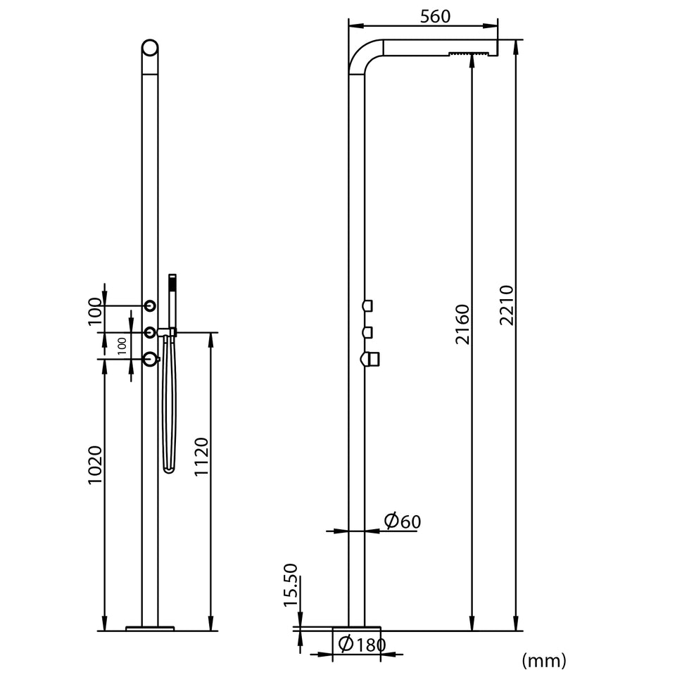 316l roestvrijstalen tuindouche met handdouche 221 cm zwart sined